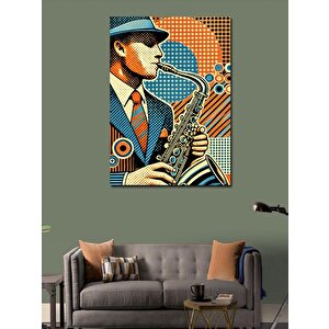 Kanvas Tablo Saksafon Çalan Jazz Müzisyeni 100x140 cm