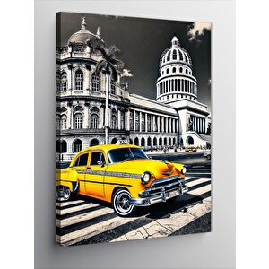 Kanvas Tablo Küba Sarı Taksi Ve Capitol Binası 100x140 cm