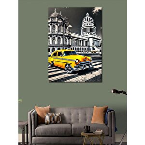 Kanvas Tablo Küba Sarı Taksi Ve Capitol Binası 100x140 cm