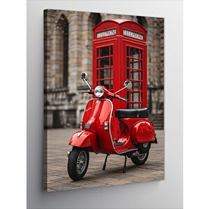 Kanvas Tablo Kırmızı Motosiklet  Ve Telefon Kulübesi 100x140 cm