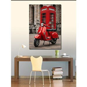 Kanvas Tablo Kırmızı Motosiklet  Ve Telefon Kulübesi 100x140 cm