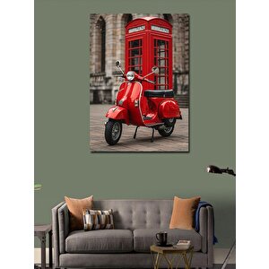 Kanvas Tablo Kırmızı Motosiklet  Ve Telefon Kulübesi 100x140 cm