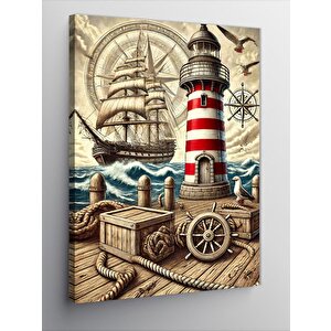 Kanvas Tablo Deniz Feneri Ve Yelkenli 70x100 cm