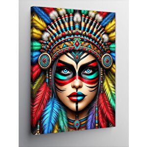 Kanvas Tablo Kızılderili Kadın Portresi 100x140 cm