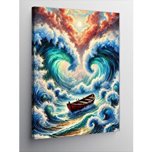 Kanvas Tablo Dalgalar Ve Kırmızı Tekne 70x100 cm