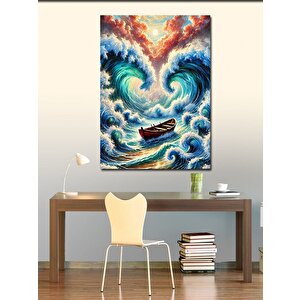 Kanvas Tablo Dalgalar Ve Kırmızı Tekne 70x100 cm