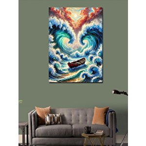 Kanvas Tablo Dalgalar Ve Kırmızı Tekne 70x100 cm