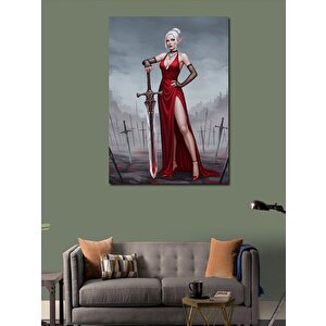 Kanvas Tablo Kırmızı Elbiseli Kadın Ve Kılıç 50x70 cm
