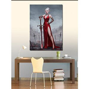 Kanvas Tablo Kırmızı Elbiseli Kadın Ve Kılıç 70x100 cm