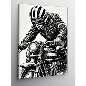 Kanvas Tablo Motosikletçi Çizimi 70x100 cm