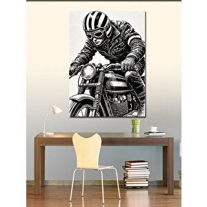 Kanvas Tablo Motosikletçi Çizimi 70x100 cm