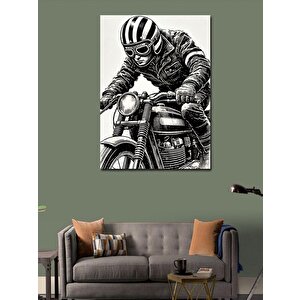 Kanvas Tablo Motosikletçi Çizimi 70x100 cm