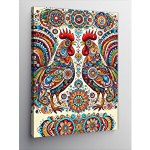 Kanvas Tablo Desenli Horoz Çifti 50x70 cm