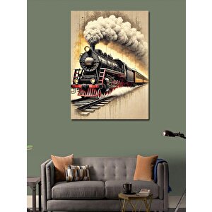 Kanvas Tablo Buharlı Tren Çizimi 70x100 cm