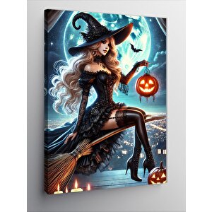 Kanvas Tablo Balkabağı Ve Cadı Kadın 100x140 cm