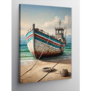 Kanvas Tablo Deniz Kenarında Eski Tekne 100x140 cm