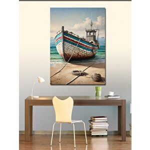 Kanvas Tablo Deniz Kenarında Eski Tekne 100x140 cm