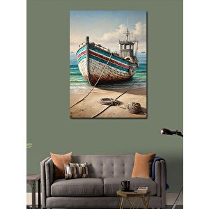 Kanvas Tablo Deniz Kenarında Eski Tekne 100x140 cm
