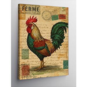 Kanvas Tablo Eski Tarzda Horoz İllüstrasyonu 50x70 cm