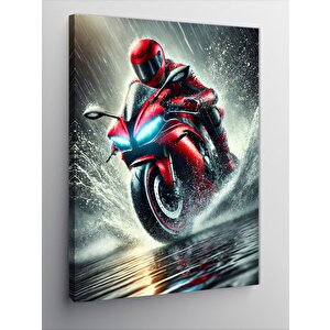 Kanvas Tablo Kırmızı Motosiklet Ve Su Pisti 70x100 cm