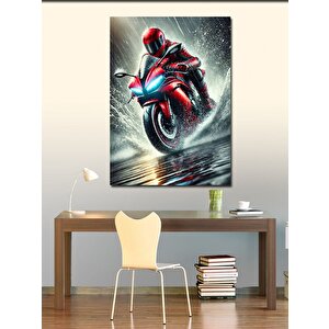Kanvas Tablo Kırmızı Motosiklet Ve Su Pisti 70x100 cm