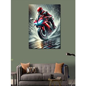 Kanvas Tablo Kırmızı Motosiklet Ve Su Pisti 70x100 cm