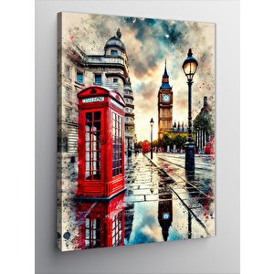 Kanvas Tablo Big Ben Ve Telefon Kulübesi 100x140 cm