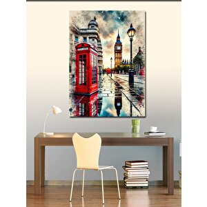 Kanvas Tablo Big Ben Ve Telefon Kulübesi 100x140 cm