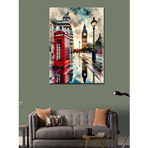 Kanvas Tablo Big Ben Ve Telefon Kulübesi 100x140 cm