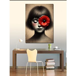 Kanvas Tablo Gelincikli Genç Kız Portresi 70x100 cm