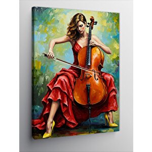 Kanvas Tablo Çellist Kadın Figürü 100x140 cm