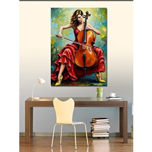 Kanvas Tablo Çellist Kadın Figürü 100x140 cm