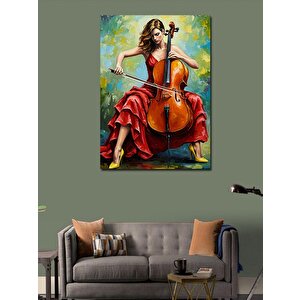 Kanvas Tablo Çellist Kadın Figürü 100x140 cm