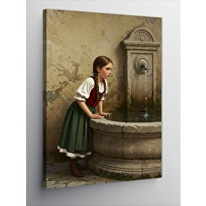 Kanvas Tablo Çeşmeden Su İçen Küçük Kız 50x70 cm