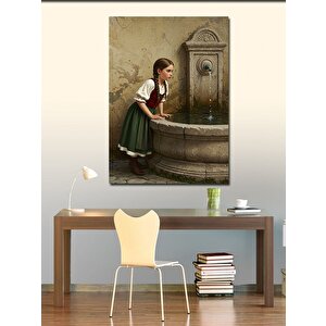 Kanvas Tablo Çeşmeden Su İçen Küçük Kız 50x70 cm