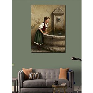 Kanvas Tablo Çeşmeden Su İçen Küçük Kız 50x70 cm