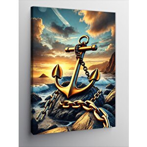 Kanvas Tablo Zincirli Çapa Ve Dalgalı Deniz 100x140 cm