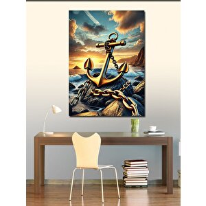 Kanvas Tablo Zincirli Çapa Ve Dalgalı Deniz 100x140 cm