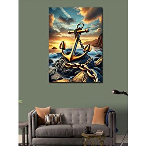 Kanvas Tablo Zincirli Çapa Ve Dalgalı Deniz 100x140 cm