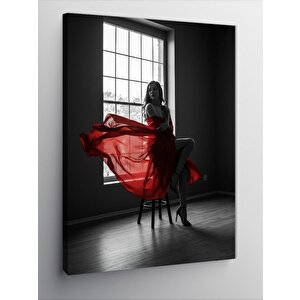 Kanvas Tablo Kırmızı Elbiseli Kadın 70x100 cm