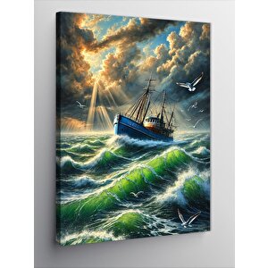 Kanvas Tablo Fırtınalı Deniz Ve Yelkenli 50x70 cm