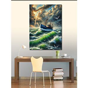 Kanvas Tablo Fırtınalı Deniz Ve Yelkenli 50x70 cm