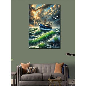 Kanvas Tablo Fırtınalı Deniz Ve Yelkenli 100x140 cm