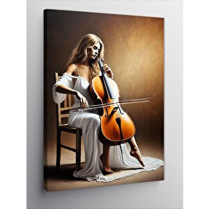 Kanvas Tablo Çellist Kadın Çizimi 70x100 cm