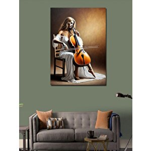 Kanvas Tablo Çellist Kadın Çizimi 70x100 cm