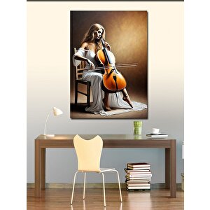 Kanvas Tablo Çellist Kadın Çizimi 100x140 cm