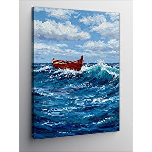 Kanvas Tablo Denizde Kırmızı Tekne 70x100 cm