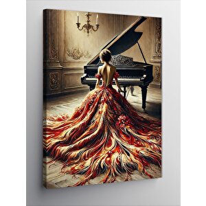 Kanvas Tablo Piyanist Kadın Elbisesiyle 100x140 cm