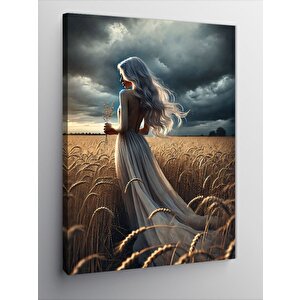 Kanvas Tablo Buğday Tarlasında Kadın 100x140 cm