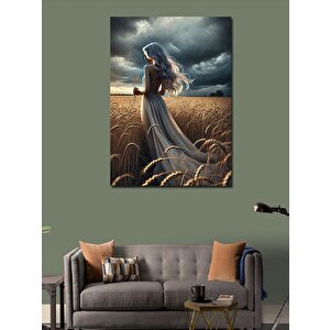 Kanvas Tablo Buğday Tarlasında Kadın 100x140 cm